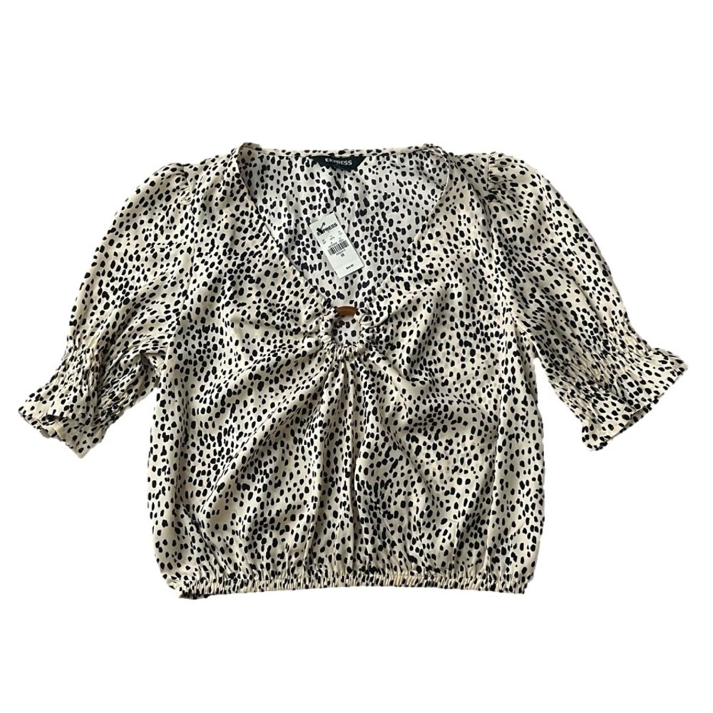 Nwt Express 3/4 Sleeve Animal Print V-Neck Top in Tan and Black Women’s Size XS